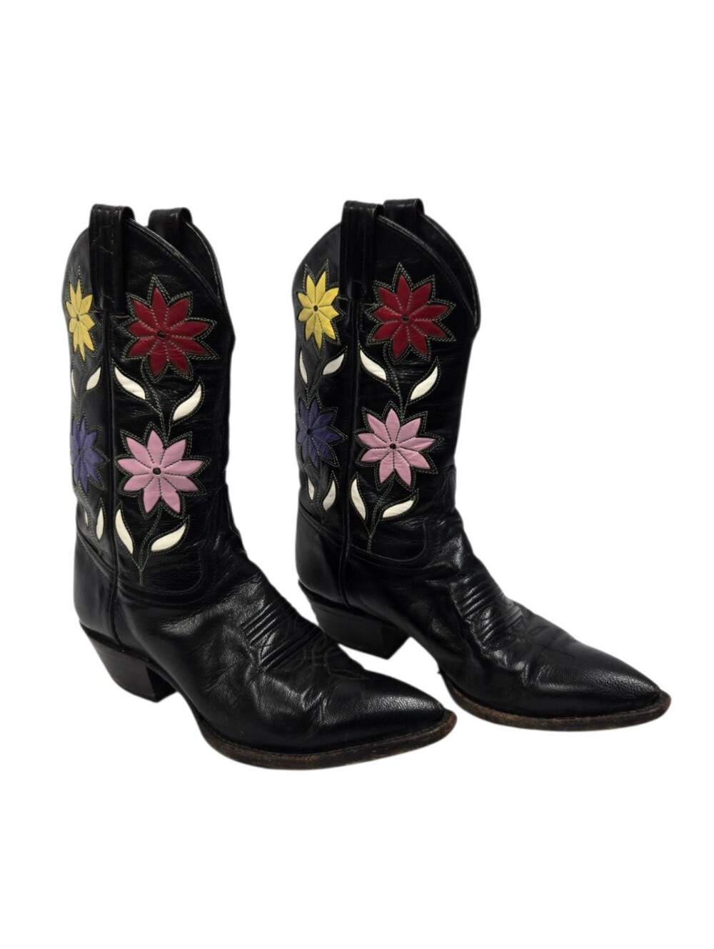 Vintage 1970s Tony Lama Floral Inlay Cowgirl Boots